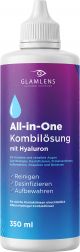 Glamlens Kontaktlinsen Flüssigkeit MIT HYALURON - 350ml Kontaktlinsenflüssigkeit Pflegemittel ALL IN ONE Kombilösung für weiche Linsen mit Behälter
