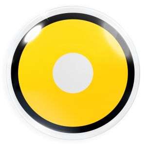 Das Produktfoto zeigt unsere Crazy gelbe Farbige Kontaktlinse Black Yellow in einem echten Auge