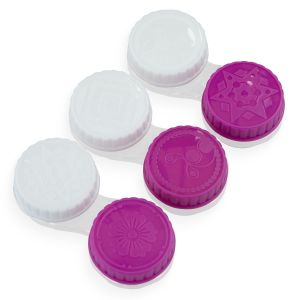 Lila Kontaktlinsenbehälter von Funnylens.de im 3er pack