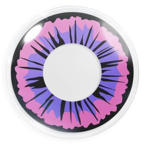 Das Produktfoto zeigt unsere Crazy lila Farbige Kontaktlinse Purple Fee in einem echten Auge