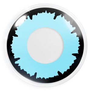 Das Produktfoto zeigt unsere Crazy blaue Farbige Kontaktlinse Sky Demon in einem echten Auge