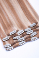 Dieses Bild zeigt die 7-teilige von GlamXtensions  zum Clip In Extension Haarverlängerung aus Remy Echthaaren mit 16 Clips in der Farbe #18/613 - Dunkelblond - Helllichtblond in Großansicht 